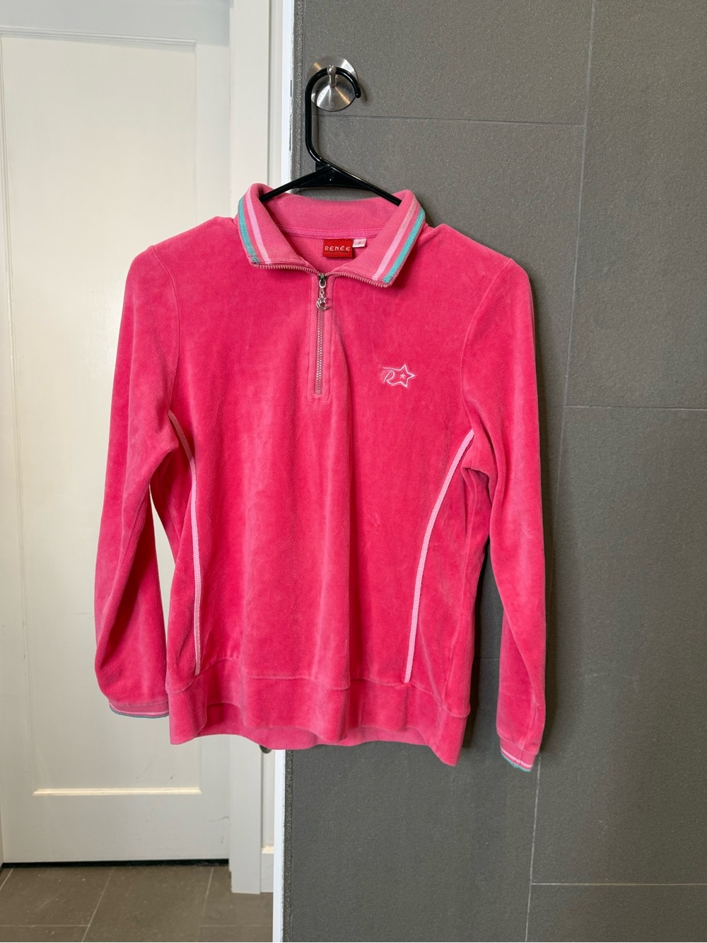 Vintage Y2K Renée French Freedom Pink Velour Quarter Zip Pullover Size M - Picture 1 of 4